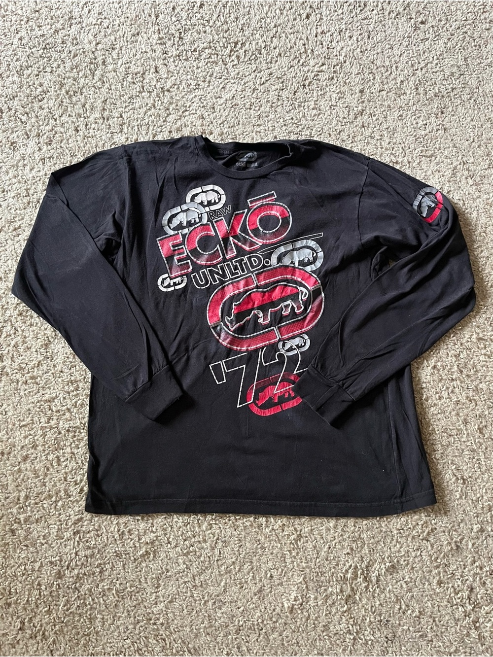 Ecko Unltd. Black Long Sleeve Graphic Tee with Red Logo